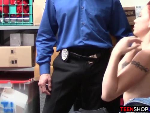 Redhead teen shoplifter caught and fucked by security